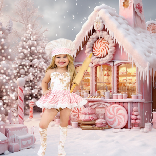 DELUXE Baby Pink & Tan Gingerbread Romper
