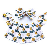 White Greenbay Packers Flutter Sleeve Top