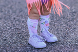 White Light Pink Bunny Floral Knee High Socks