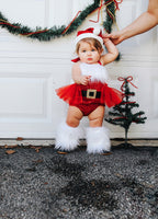 Extra Fluffy Sparkle Red Santa GOLD BUCKLE Romper
