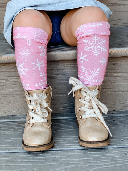 Pink Snowflake Knee High Socks