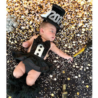 DELUXE BLACK New Years Eve Tuxedo Romper