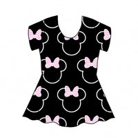 Black & Baby Pink Minnie Peplum Top