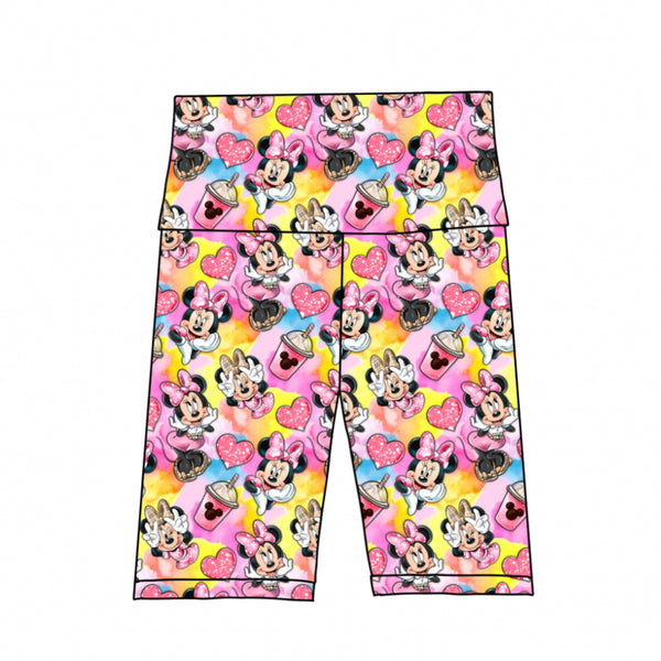 Pink Minnie Fraps & Hearts Biker Shorts
