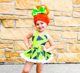 DELUXE Lime Green Black Shapes Romper