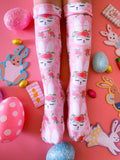 Pink Sleeping Bunny Floral Knee High Socks