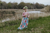 Baby Blue Spring Floral Maxi Skirt