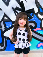 White & Black Lrg Dot Ruffled Halter Top