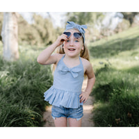 Baby Blue Tiny Dot "That Bow Though" Top