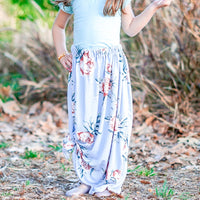 Baby Blue Coral Floral Maxi Skirt
