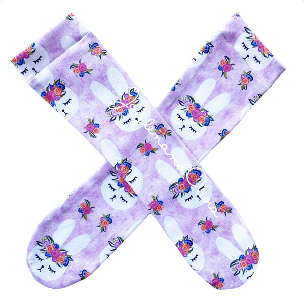 Purple Sleeping Bunny Floral Knee High Socks
