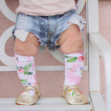 White Light Pink Bunny Floral Knee High Socks