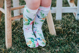 White Light Pink Bunny Floral Knee High Socks