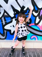 White & Black Lrg Dot Ruffled Halter Top