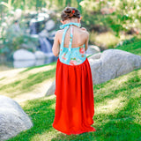 Red Teal Floral High-Low Dress