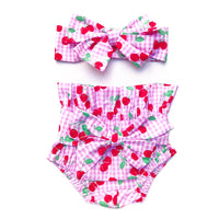 Pink & Red Gingham Cherries High Waisted Bloomers