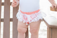 Coral & WHITE Lace Pom Pom Shorties