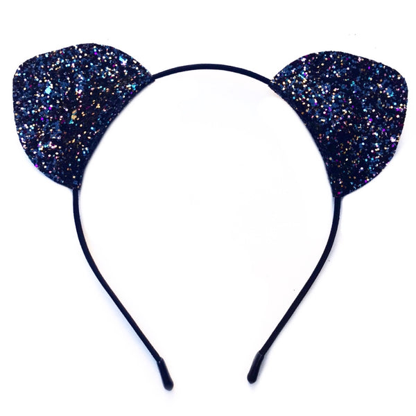 Confetti Glitter Black Cat Ears Head Band