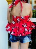 Classic Red Minnie Ruffled Halter Top