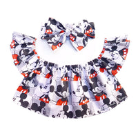 Classic Mickey & Minnie Squares Flutter Sleeve Crop Top