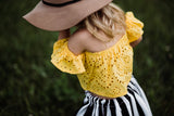 Mustard Eyelet Flutter Sleeve Top