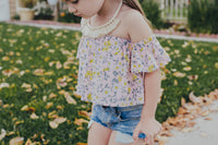 Baby Pink & Yellow Floral Flutter Sleeve Top