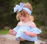 Baby Blue Tiny Dot Flutter Sleeve Top