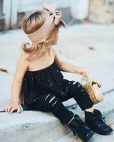 Brown Sugar & Black LACE Crop Top