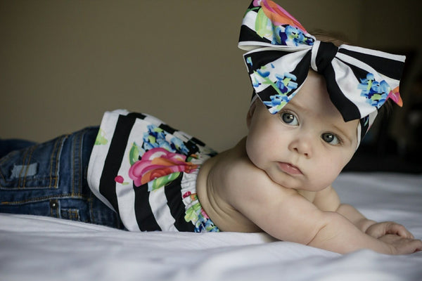 Black Stripe Hot Pink Rose Crop Top