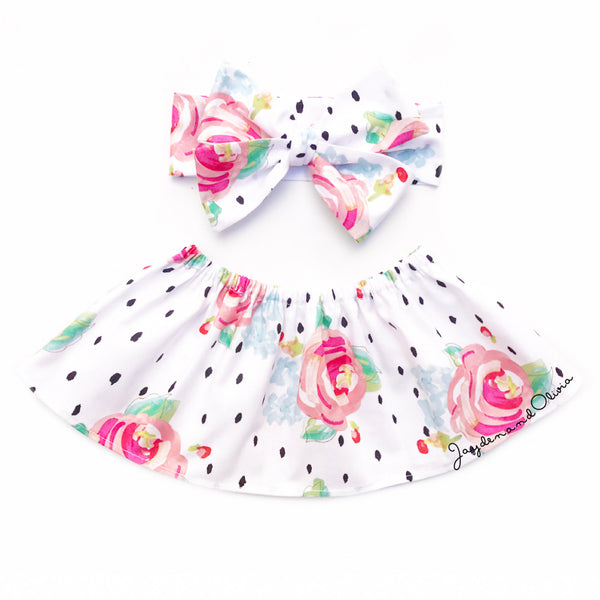 White & Black Dot Floral Crop Top