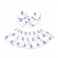 White & Navy Anchors Crop Top
