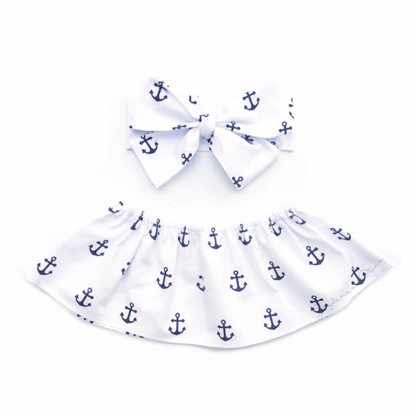 White & Navy Anchors Crop Top