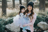 Mommy & Me BLACK Sweater Beanie Faux Fur Poms