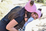 Mommy & Me BABY PINK Sweater Beanie Faux Fur Poms