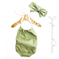 Olive Solid Bubble Romper