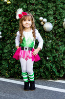 Green Hot Pink Stripe Elf Romper