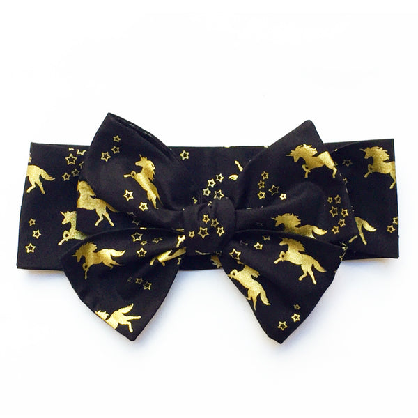 Black & Gold Unicorn Head Wrap