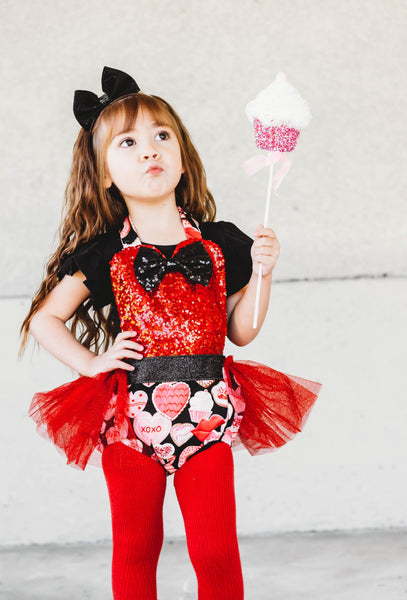 Red Sparkle Donuts VALENTINES Romper