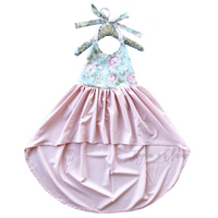 Light Pink Baby Blue Floral High-Low Dress
