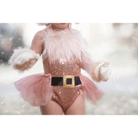 Extra Fluffy Sparkle BLUSH Santa Romper GOLD BUCKLE