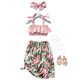 Olive & Light Pink Floral Maxi Skirt