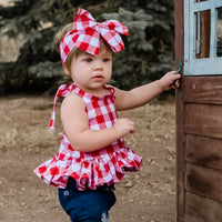 Lrg Red Gingham Ruffled Halter Top