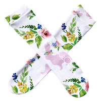 White Light Pink Bunny Floral Knee High Socks