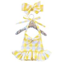 Lrg Yellow Gingham "That Bow Though" Top