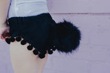 Black Bunny Tail BLACK Pom Pom Shorties