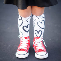 Monochrome Hearts Knee High Socks