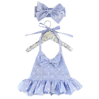 Blue Gingham Polka Dot "That Bow Though" Top