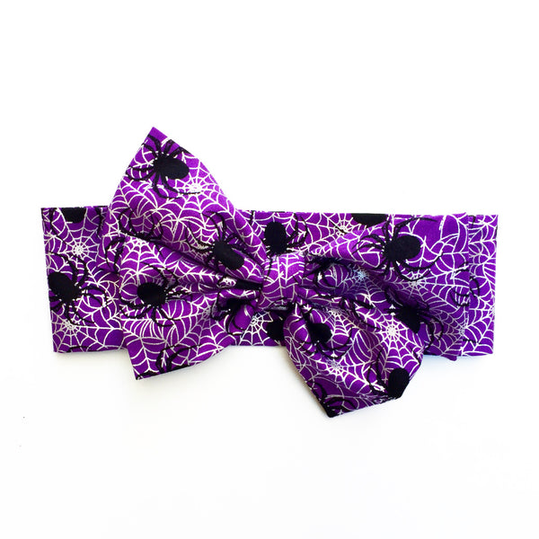 Purple & Black Metallic Spiders Head Wrap