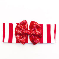 Red & White Vertical Stripe RED SEQUINS HeadBand