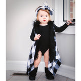 Lrg Black & White Buffalo Plaid FAUX FUR Cape Vest